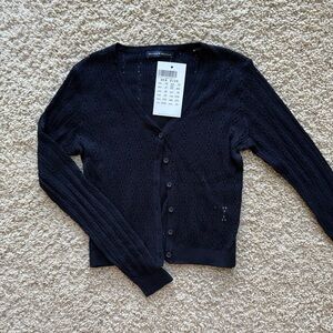 NWT Brandy Melville Knit Cardigan Navy Blue Fitted Soft Girl Coquette Minimalist